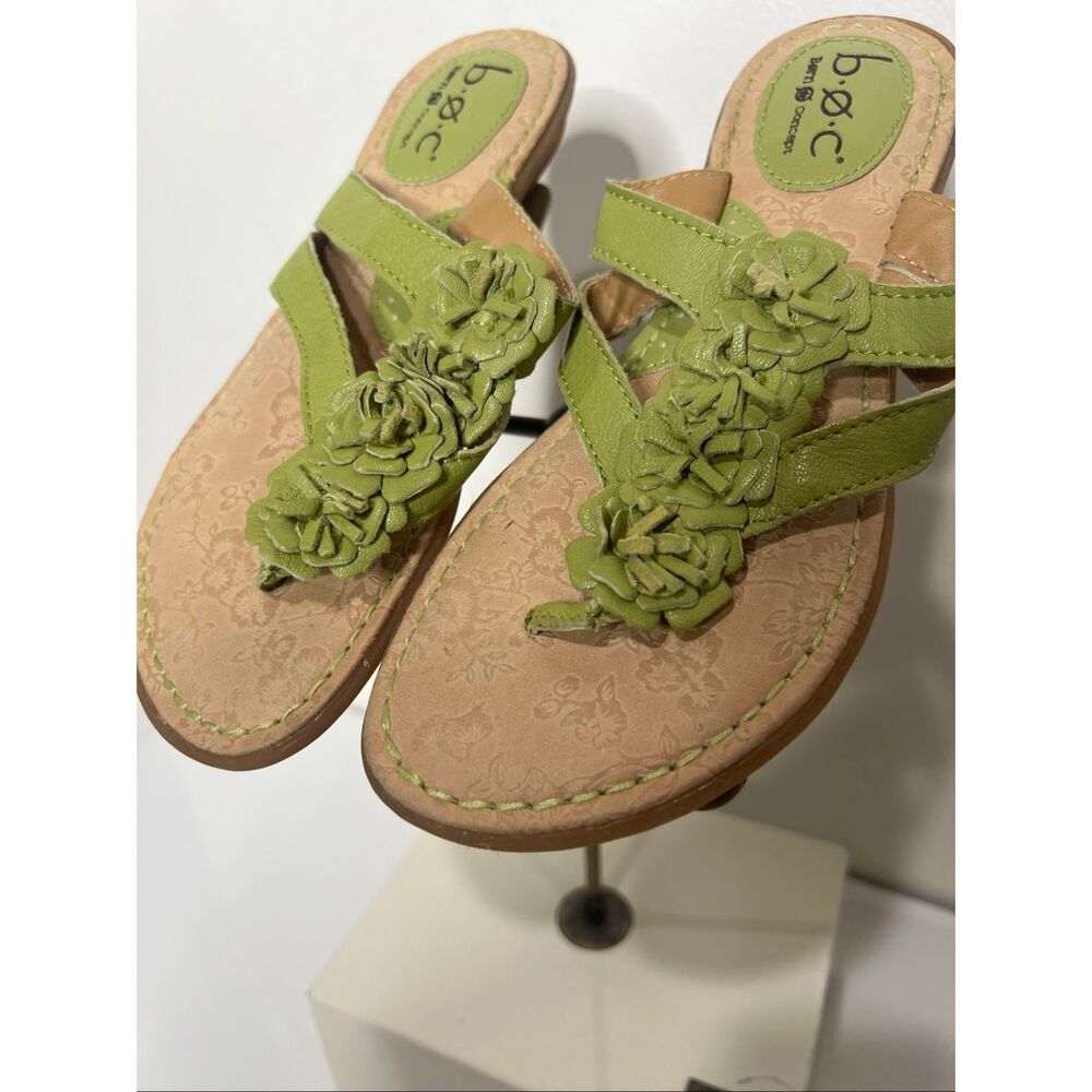 b.o.c by Born Concept Lime Green Leather Flower Sandals Sz 6 New - Picture 3 of 6